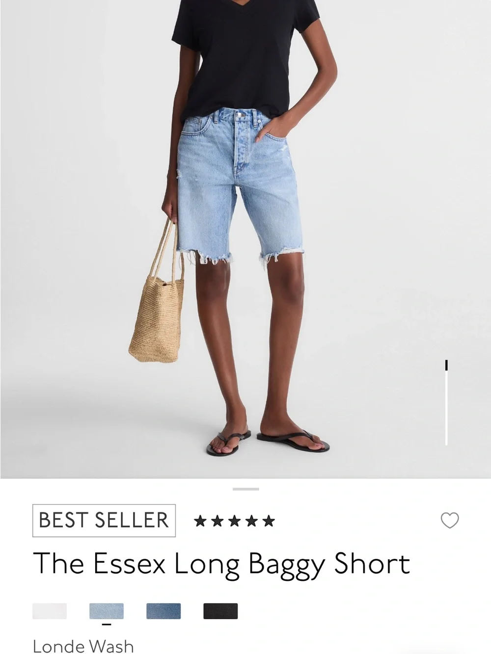 Madewell Essex Long Baggy Shorts Light Blue Distressed Denim Shorts
